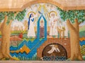 Cairo, Egypt - September 30, 2021: church of St. Mary in Cairo. Mosaic icon of the Holy Family in front of the entrance to the Royalty Free Stock Photo