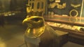 CAIRO, EGYPT- SEPTEMBER, 26, 2016: a gold horus mask from the temple of horus in cairo Royalty Free Stock Photo