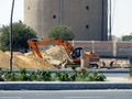 heavy yellow bulldozer, grader and excavator construction equipment, end loader vehicle, bulldozer quarry machine Royalty Free Stock Photo
