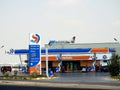 Cairo, Egypt, September 9 2022: OLA Energy gas and oil station previously Oilibya gas station with a blue cloudy sky, a petrol gas