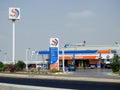 OLA Energy gas and oil station previously Oilibya gas station with a blue cloudy sky, a petrol gas station of OLA energy group