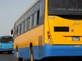 Cairo, Egypt, September 23 2022: A public transport Egyptian bus on a highway, selective focus of a public transportation one
