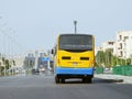 Cairo, Egypt, September 23 2022: A public transport Egyptian bus on a highway, selective focus of a public transportation one