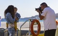 A young mother with her son in her arms. Boat trip on the red sea. Photo for memory