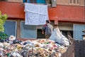 18/11/2018 Cairo, Egypt, young people collect and sort garbage in large sacks on the streets of the African capital