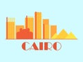 Cairo landscape in vintage style. Retro banner of Cairo with ancient Egyptian pyramids and houses in linear style. Design for
