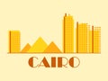 Cairo landscape in vintage style. Retro banner of Cairo with ancient Egyptian pyramids and houses in linear style. Design for