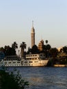 Cairo Tower, Cairo on the Nile in Egypt with the Nile River view: boat and tress Royalty Free Stock Photo