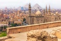 Cairo view, the Mosque-Madrassa of Sultan Hassan and the Pyramids, Egypt Royalty Free Stock Photo