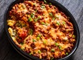 Cajun Beef Cornbread Casserole in baking dish