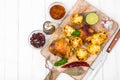 Cajun chicken and corn grilled on wooden board Royalty Free Stock Photo