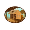 Cajun House and Gator Oval WPA Retro