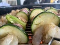 Cajun seasoned shish Kabobs on the grill. Royalty Free Stock Photo