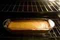 Corn cake baking in oven Royalty Free Stock Photo
