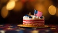 cake with american flag with bokeh background, neural network generated image Royalty Free Stock Photo