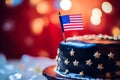 cake with american flag with bokeh background, neural network generated image Royalty Free Stock Photo