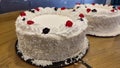 cake baking with white cream and fruit decoration, food dessert holiday
