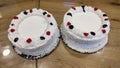 cake baking with white cream and fruit decoration, food dessert holiday