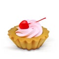Cake basket with with cherry and cream on a white background Royalty Free Stock Photo