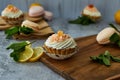 Cake basket with cream and lemon Royalty Free Stock Photo