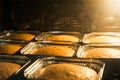 Cake being cooked in stove