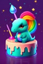 A cartoon dinosaur on a cake- Ai Generated.