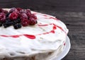 Cake with berries for holiday. Toned image. Selective focus