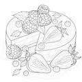 Cake with berries. Strawberries, raspberries, blueberries.Coloring book antistress for children and adults.