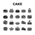 cake birthday food dessert party icons set vector