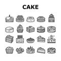 cake birthday food dessert party icons set vector