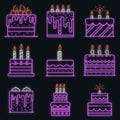 Cake birthday icons set vector neon Royalty Free Stock Photo