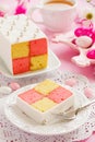 Cake biscuit Battenberg with marzipan. Royalty Free Stock Photo