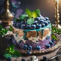 Cake with blueberries and mint. Fine Dessert. AI generated