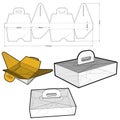 Cake Box With Handle Internal measurement 20.4x15.5+50cm and Die-cut Pattern.