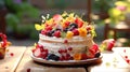 Cake with bright and juicy fruits, giving it freshness and spring note