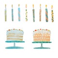 Cake candle texture birthday sketch set watercolor