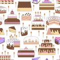 Cake with candle vector icon line seamless pattern. Sweet dessert illustration. Happy birthday wedding party celebration food silh Royalty Free Stock Photo