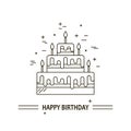 Cake with candle vector icon line . Sweet dessert illustration. Happy birthday wedding party celebration food Royalty Free Stock Photo