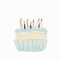 Cake with candles. Anniversary celebration. Vector for design t-shirts typography cards and posters.