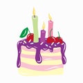 Cake with candles. Anniversary celebration. Vector for design t-shirts typography cards and posters. Royalty Free Stock Photo