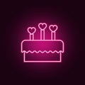 cake with candles in the form of hearts icon. Elements of Valentine in neon style icons. Simple icon for websites, web design, Royalty Free Stock Photo