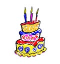 A cake with candles painted on a white background