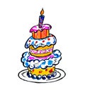 A cake with candles painted on a white background