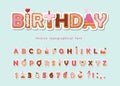 Cake cartoon font. Cute sweet letters and numbers for birthday card, baby shower, Valentines day, sweets shop, girls magazine, Royalty Free Stock Photo