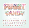 Cake cartoon font. Cute sweet letters and numbers for birthday card, baby shower, Valentines day, sweets shop, girls Royalty Free Stock Photo