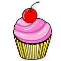 Cake, Cherry icon. Line art. White background. Social media icon. Business concept. Sign, symbol, web element. Tattoo template.