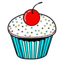 Cake, Cherry icon. Line art. White background. Social media icon. Business concept. Sign, symbol, web element. Tattoo template.