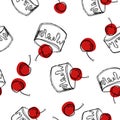 Cake with cherry seamless pattern. Cake sweet dessert for holiday. Vector illustration. Royalty Free Stock Photo
