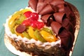 Cake with chocolate & fruit Royalty Free Stock Photo