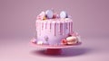 Cake closeup illustrative isolated on pink background. Birthday beautiful cake with strawberry. Happy birth day holidays.